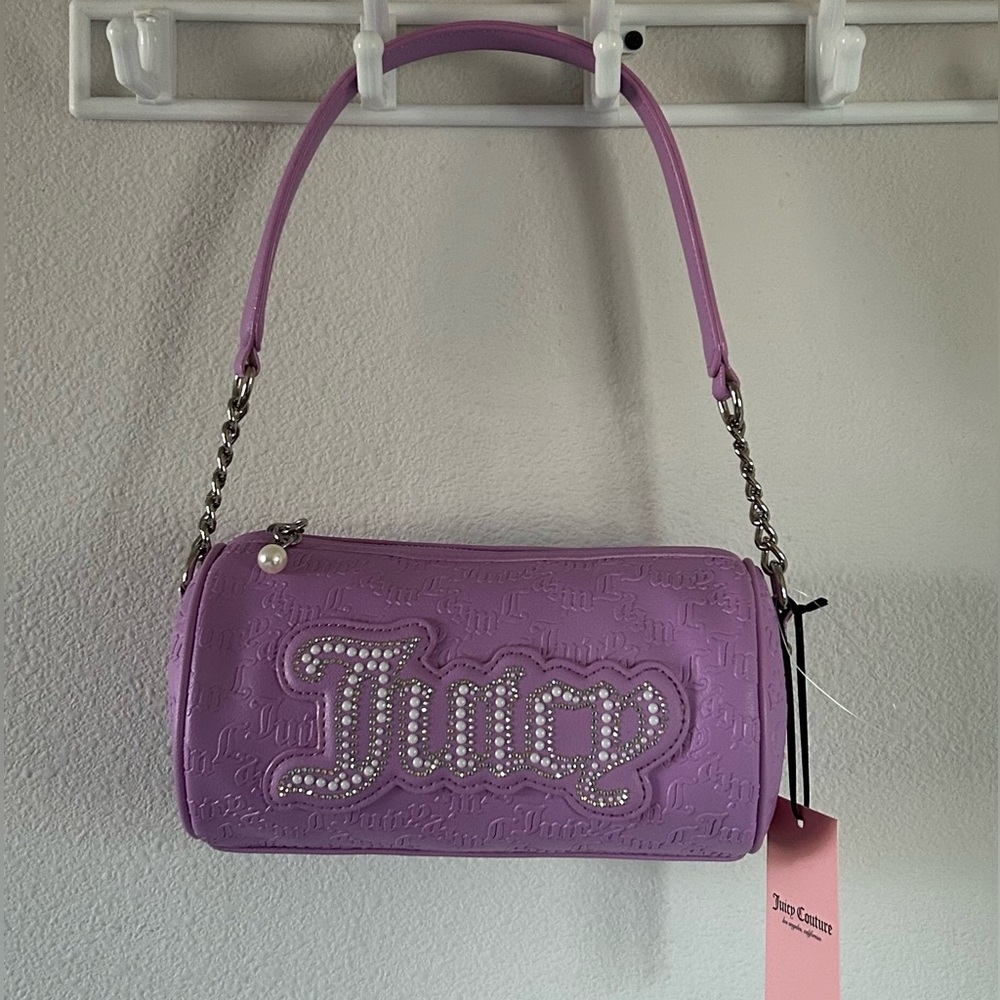 Rare Juicy Couture String of Pearls Roll Bag Violet Tulle Debossed OS Y2K